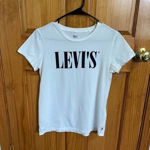 LEVI’S, small, white t-shirt with black lettering, never worn